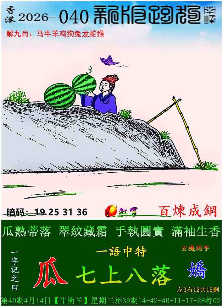 香港赛马会：040期新版跑狗图