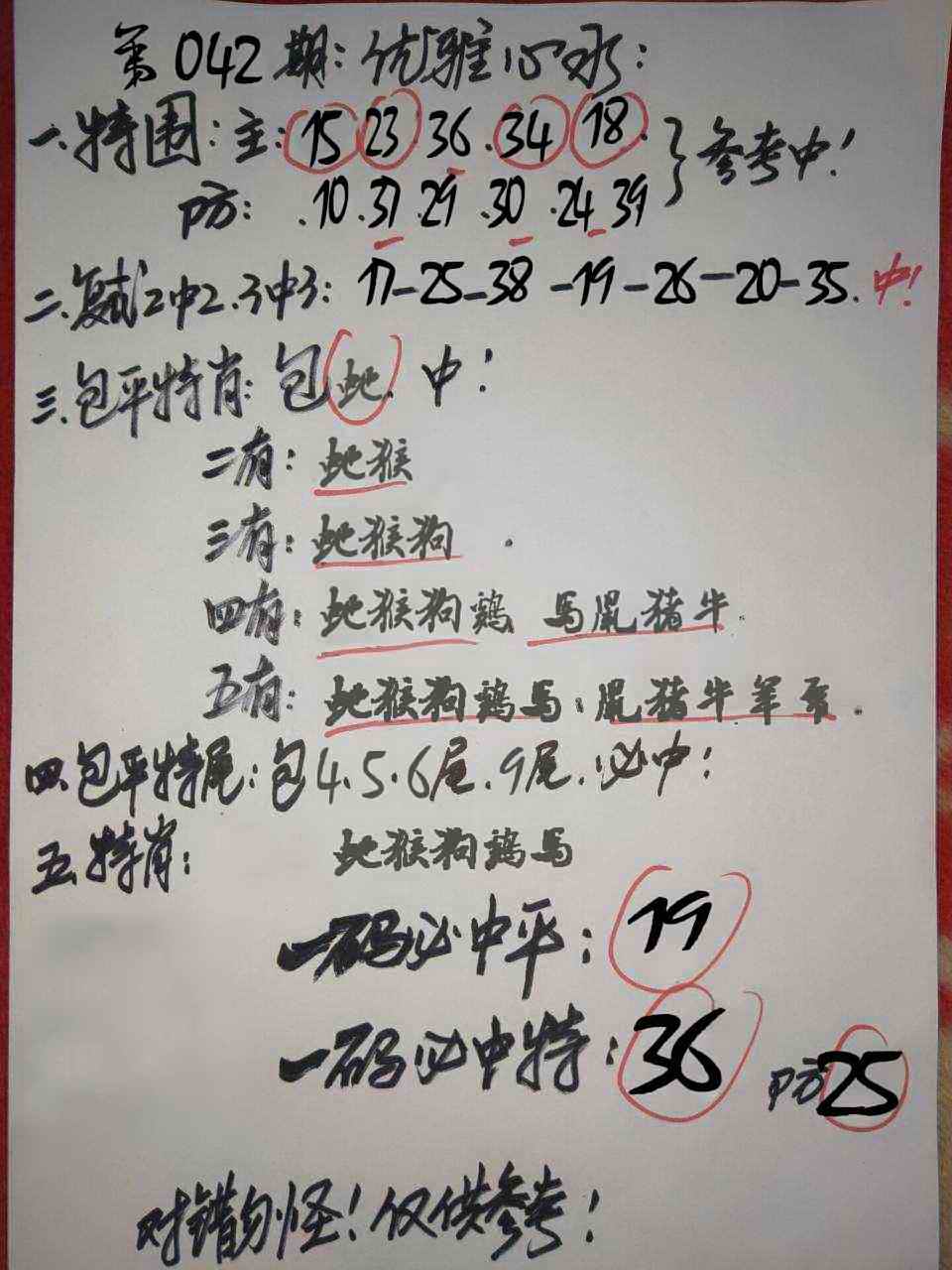 49图库：042期优雅心水