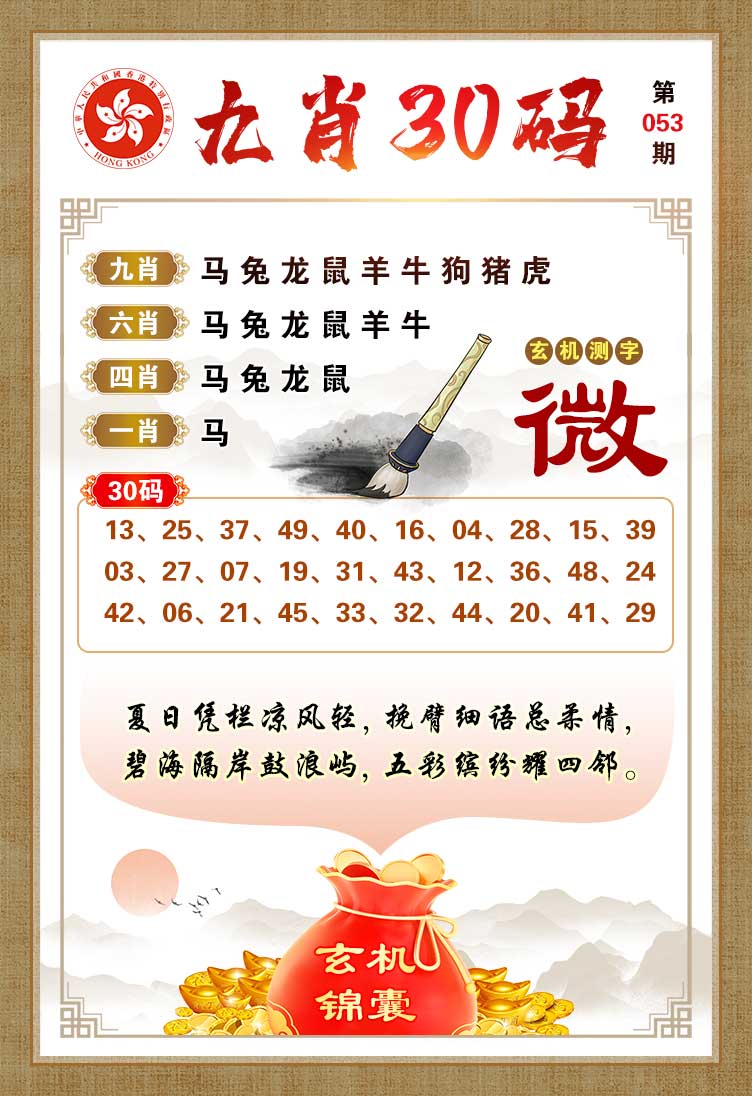 香港跑狗论坛053期：九肖30码