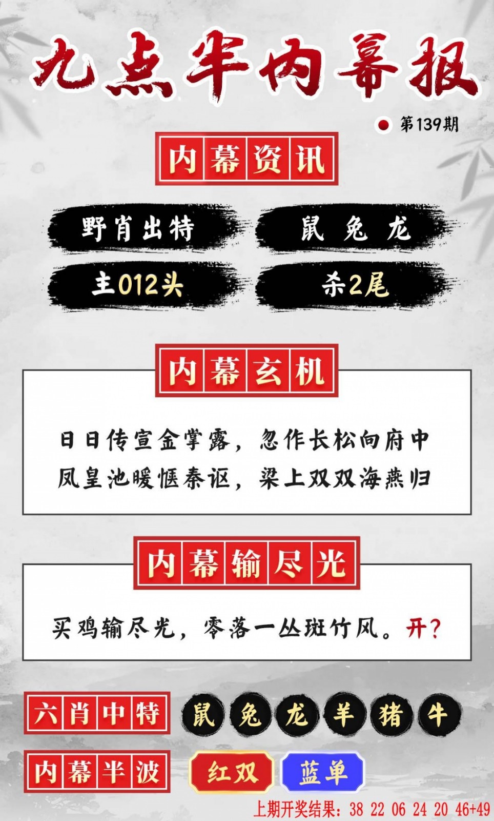 跑狗彩图：139期九点半内幕报