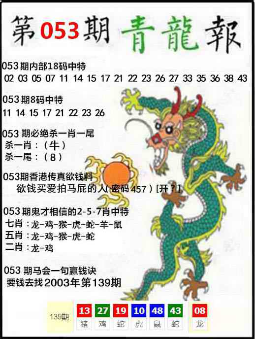 今年发大财：053期青龙报