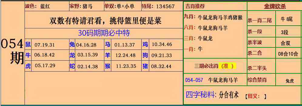 小鱼儿：054期小鱼儿30码期期中