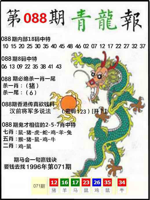 香港挂牌论坛：088期青龙报